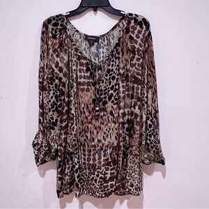 Karen Kane Brown Black Animal Print Relaxed Blouse
